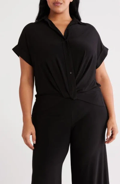 ANNE KLEIN ANNE KLEIN TWIST FRONT BUTTON-UP SHIRT