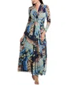 Anne Klein Abstract Print Twist Front Long Sleeve Mesh Maxi Dress In Blue
