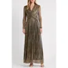 Anne Klein Metallic Twist Front Long Sleeve Maxi Dress In Gold