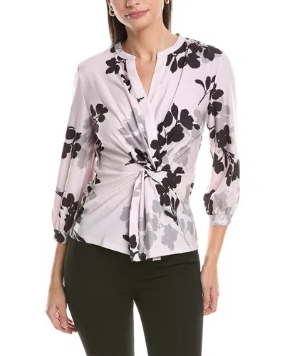 Anne Klein Twist Front Printed Blouse In Neutral