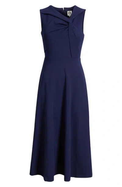 Anne Klein Twist Front A-line Modern Midi Dress In Black
