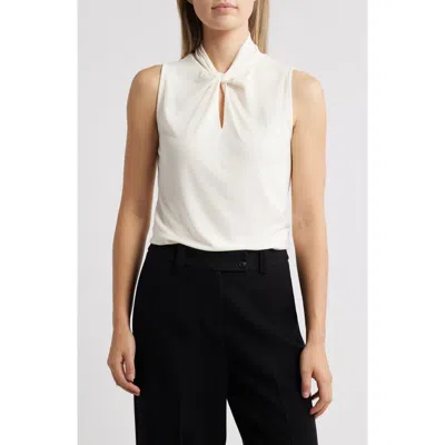 Anne Klein Twist Neck Keyhole Crepe Top In White