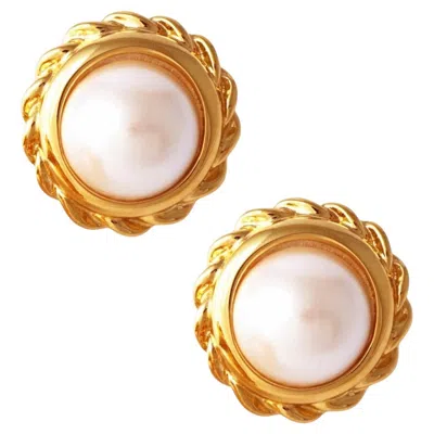 Pre-owned Anne Klein Twisted Rope Bezel Pearl Earrings By , 1980s In Multi