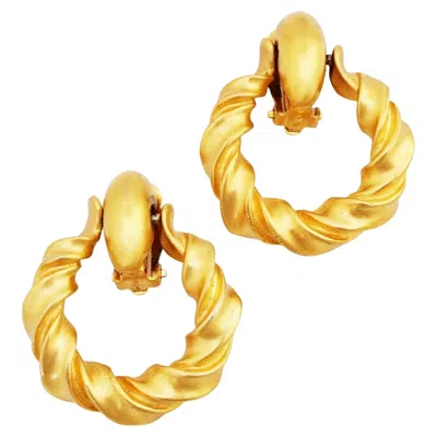 Pre-owned Anne Klein Twisted Satin Gold Door Knocker Statement Earrings By , 1980s In Multi