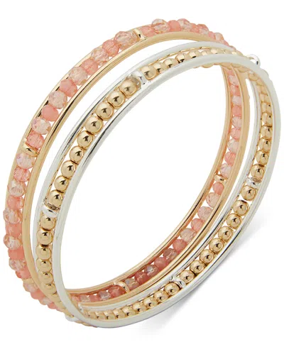 Anne Klein Two-tone 2-pc. Set Beaded Bangle Bracelets In Coral