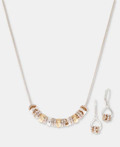 Anne Klein Two-tone 2-pc. Set Stone Rondelle Collar Necklace & Matching Drop Earrings In Gold