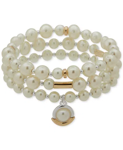 Anne Klein Two-tone 3-pc. Set White Imitation Pearl Stretch Bracelet
