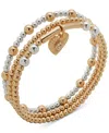 Anne Klein Two-tone 3-pc. Sphere Heart Motif Bangle Bracelet Set In Silver