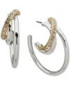 Anne Klein Two-tone Crystal Multi Row Medium C Hoop Earrings, 1.6" In Ttone