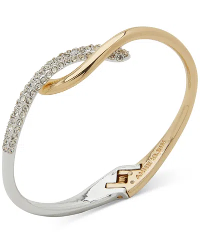 Anne Klein Two-tone Crystal Pave Twist Crossover Bangle Bracelet