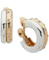 Anne Klein Two-tone Crystal Two Row Comfort Clip On Earrings In Gold