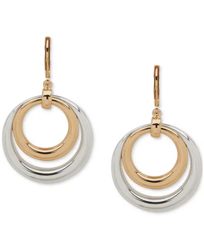 Anne Klein Two-tone Double Ring Drop Earrings