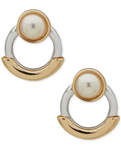Anne Klein Two-tone Imitation Pearl Ring Stud Earrings In Gold