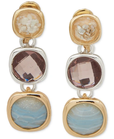 Anne Klein Two-tone Mixed Stone Clip-on Triple Drop Earrings In Multi