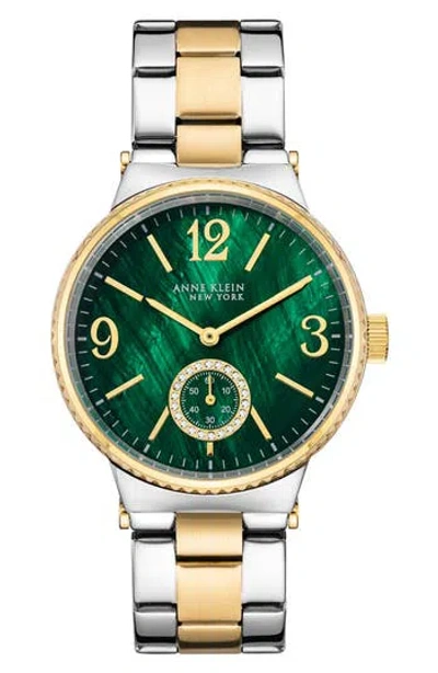 Anne Klein Two-tone Mother-of-pearl Bracelet Watch In Green