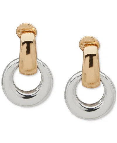 Anne Klein Two-tone Open Link Oval Drop Comfort Clip On Earrings