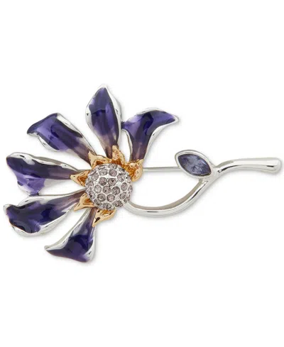 Anne Klein Two-tone Pave & Marquise Crystal Flower Pin In Purple