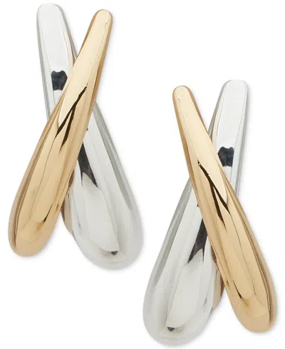 Anne Klein Two-tone Polished Tapered Crossover Statement Earrings In Gold