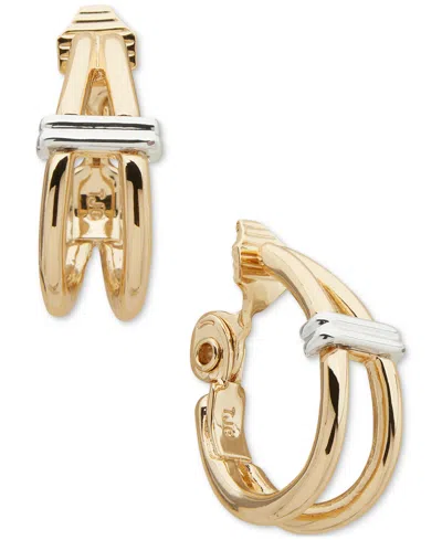 Anne Klein Two-tone Small Double-row Clip-on Hoop Earrings In Gold,silve