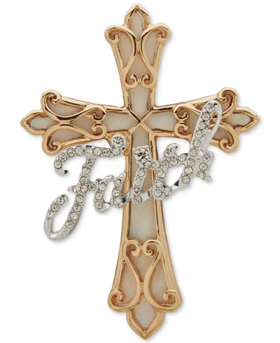 Anne Klein Two-tone Stone Faith Cross Pin