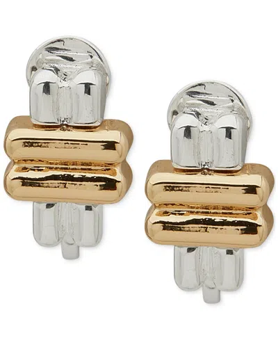 Anne Klein Two-tone Stud Clip Earrings In Gold,silver