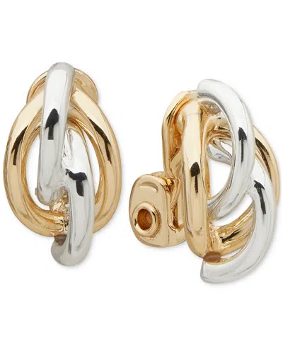 Anne Klein Two-tone Twist Knot Clip-on Button Earrings In Gold