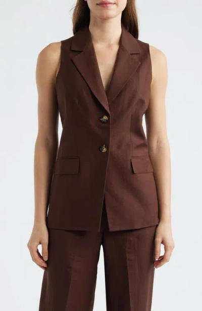 Anne Klein Two-button Linen Blend Vest In Brown