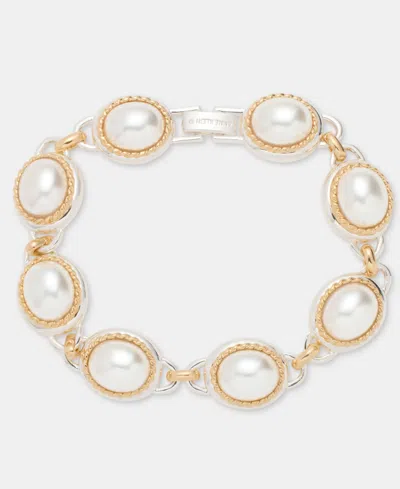 Anne Klein Two-tone Imitation Pearl Metal Roping Line Bracelet In Gold