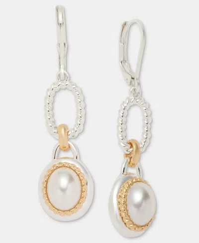 Anne Klein Two-tone Roping Imitation Pearl Drama Drop Earrings In White