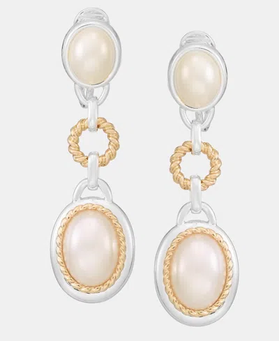 Anne Klein Two-tone Roping Metal Imitation Pearl Linear Ez Comfort Clip Earrings In White