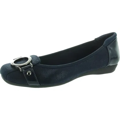 Anne Klein Umeko 2 Womens Buckle Shimmer Ballet Flats In Blue