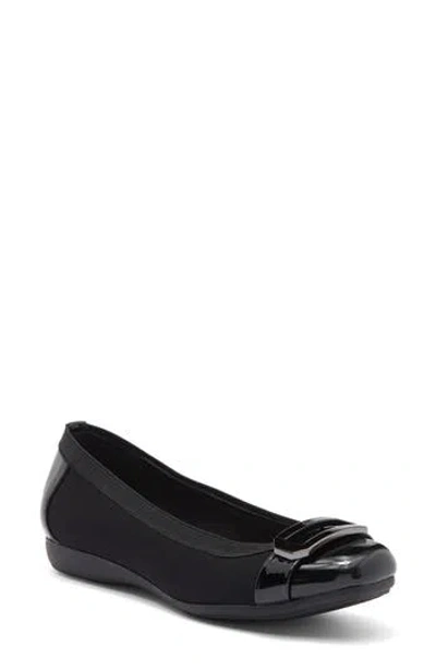 Anne Klein Ursula Ballet Flat In Black Matte Stretch
