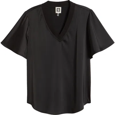 Anne Klein V-neck Flutter Sleeve Satin Top In Black