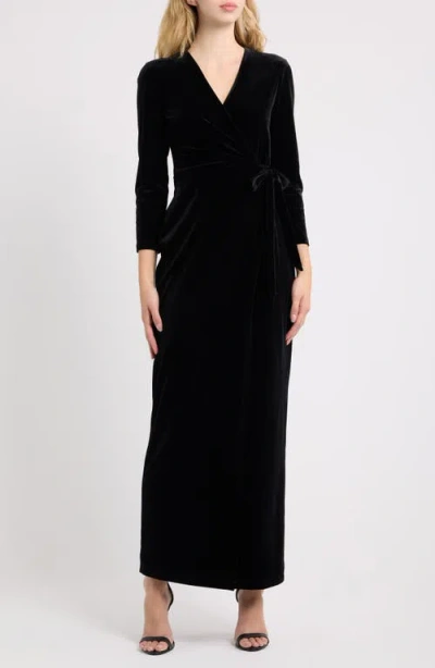 Anne Klein Velvet Wrap Gown In Black