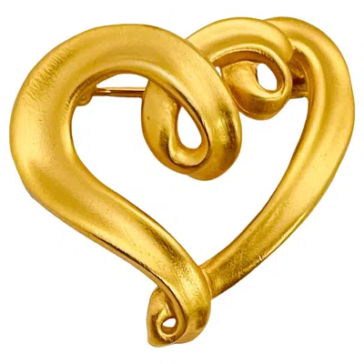 Pre-owned Anne Klein Vintage Ak  Matte Gold Heart Designer Runway Brooch In Multi