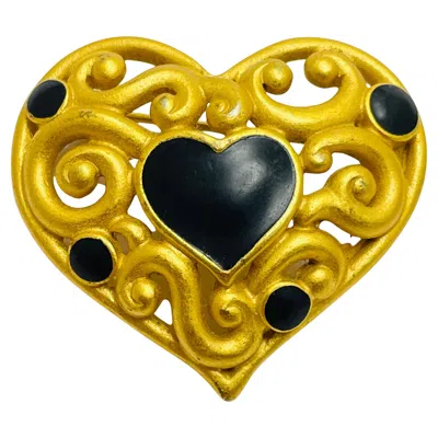 Pre-owned Anne Klein Vintage Ak  Signed Gold Tone Enamel Heart Designer Brooch In Multi
