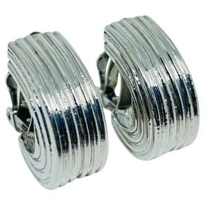 Pre-owned Anne Klein Vintage Ak  Signed Silver Tone Modernist Designer Clip On Earrings In Multi