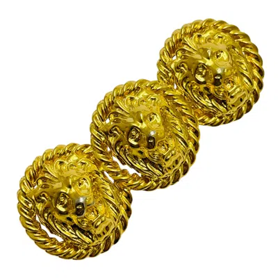 Pre-owned Anne Klein Vintage  Ak Gold Tone Lions Head Designer Brooch In Multi