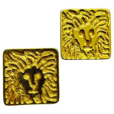 Pre-owned Anne Klein Vintage  Lions Head Gold Tone Designer Earrings In Multi