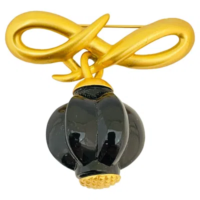 Pre-owned Anne Klein Vintage  Matte Gold Black Lucite Designer Runway Brooch