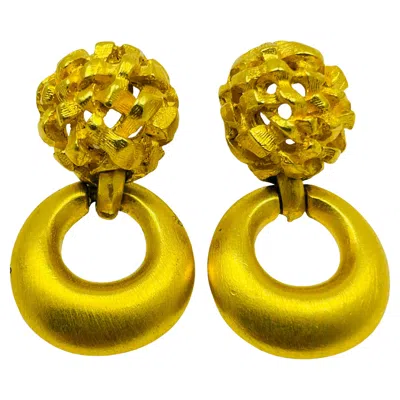 Pre-owned Anne Klein Vintage  Matte Gold Door Knocker Designer Pierced Earrings In Multi
