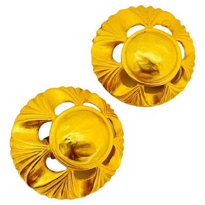 Pre-owned Anne Klein Vintage  Matte Gold Massive Designer Runway Clip On Earrings In Multi