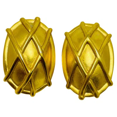 Pre-owned Anne Klein Vintage  Matte Gold Tone Etruscan Designer Clip On Earrings In Multi