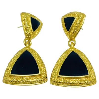 Pre-owned Anne Klein Vintage  Signed Gold Enamel Designer Dangle Earrings In Multi