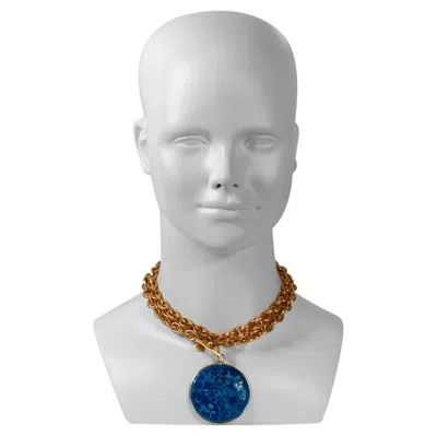Pre-owned Anne Klein Vintage  Toggle Necklace With Blue Disc Circa 1980s