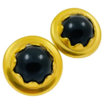Pre-owned Anne Klein Vintage N Matte Gold Black Lucite Runway Designer Clip On Earrings
