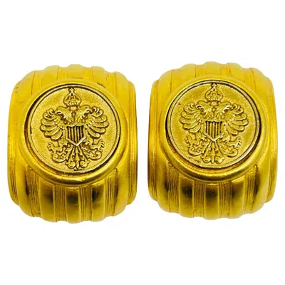 Pre-owned Anne Klein Vintage Gold Tone Coin Etruscan Designer 80's Clip On Earrings In Multi