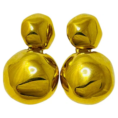 Pre-owned Anne Klein Vintage Gold Tone Modernist Dangle Designer Clip On Earrings In Multi