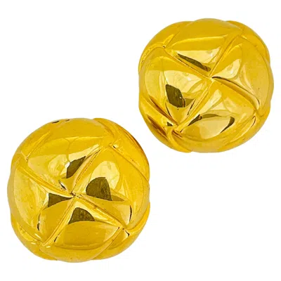 Pre-owned Anne Klein Vintage Gold Tone Quilted Massive Designer Clip On Earrings In Multi
