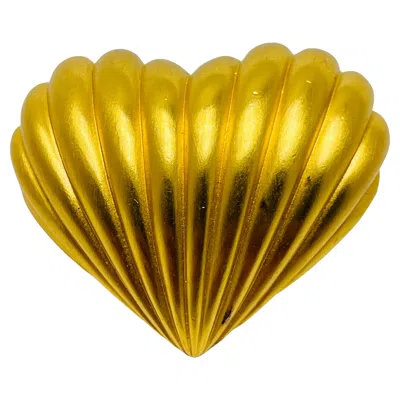 Pre-owned Anne Klein Vintage Heart Matte Gold Tone Designer Brooch In Multi